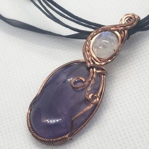 Hand Crafted Copper Wire Wrapped Amethyst Pendant